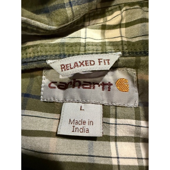 Carhartt Mens‎ Plaid Short Sleeve Button Down Shirt Olive Green Large - Picture 3 of 8